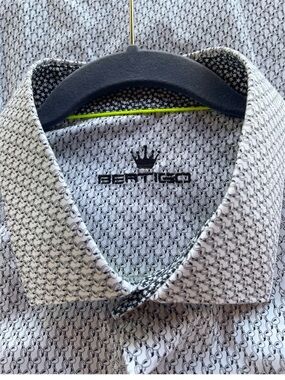 Bertigo Men's Button-Down Shirt in White with Black Micro-Flamingo Print 2XL